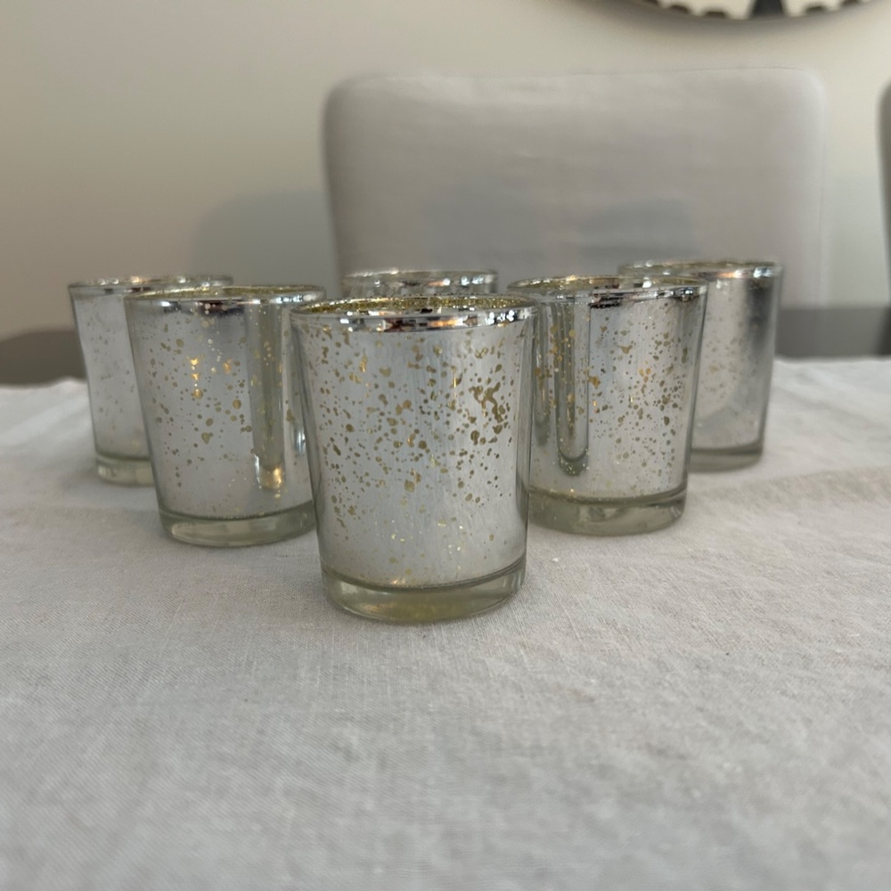 Pottery Barn Mercury Glass Votive Candleholders, Set of 6